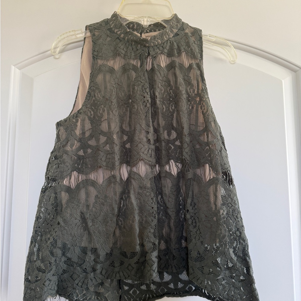 love, Fire Charcoal Lace Sleeveless Blouse